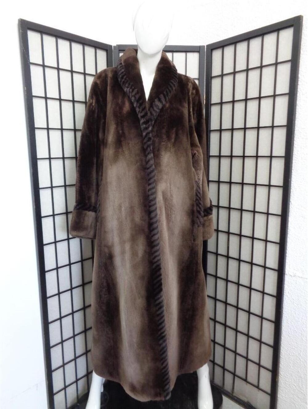 EXCELLENT BROWN SHEARED BEAVER FUR COAT JACKET WOMEN WOMAN SIZE 12-14 L-XL